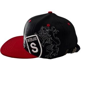 Switzerland Trucker Snap Back Ball Cap By Down Town- Red Black Embroidered